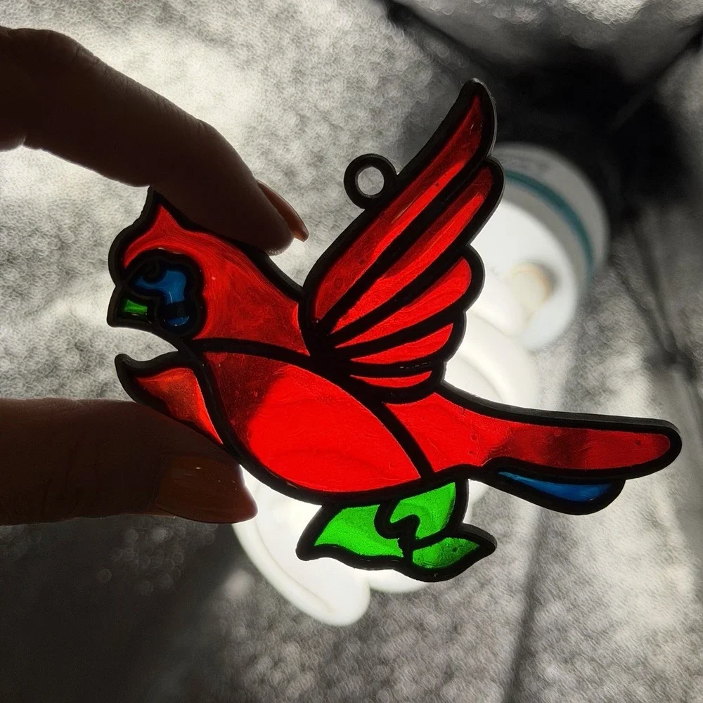 VTG Cardinal Bird Suncatcher Sun Catcher Enamel & Metal Window Decor Ornament